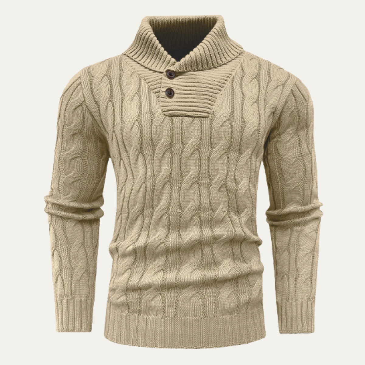Men's Cable Knit Sweater Shawl Collar Button Neck - VibreMode