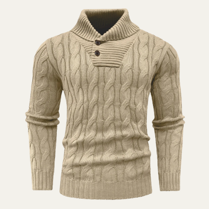 Men's Cable Knit Sweater Shawl Collar Button Neck - VibreMode