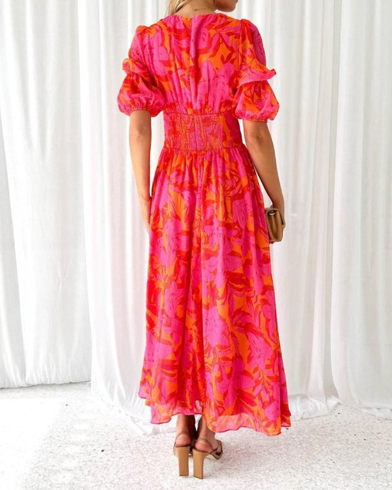 Women's Maxi Dress Puff Sleeves