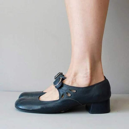 Women's Leather Low Heel Shoes Classic Black