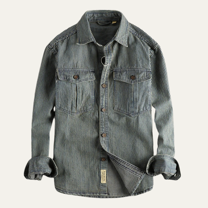 Men's Denim Shirt Jacket Striped Blue