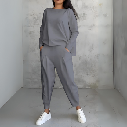 Women's Two Piece Leisure Suit Round Neck Long Sleeves