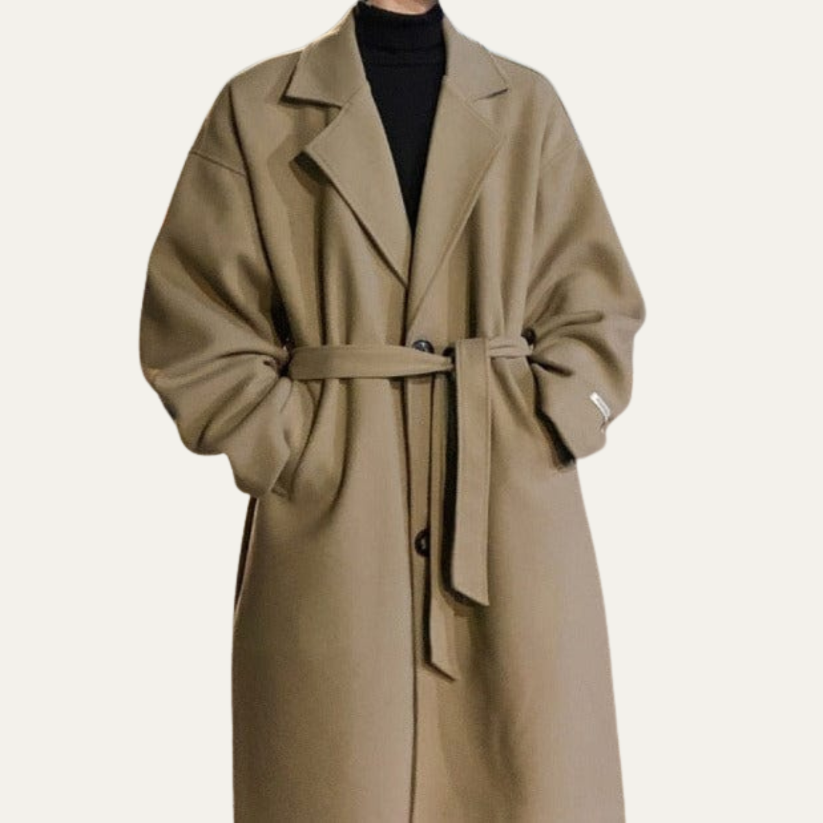 Men's Wool Coat Camel Wrap Style with Belt