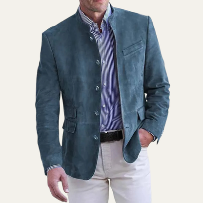 Men's Suede Blazer Jacket Single Breasted Brown