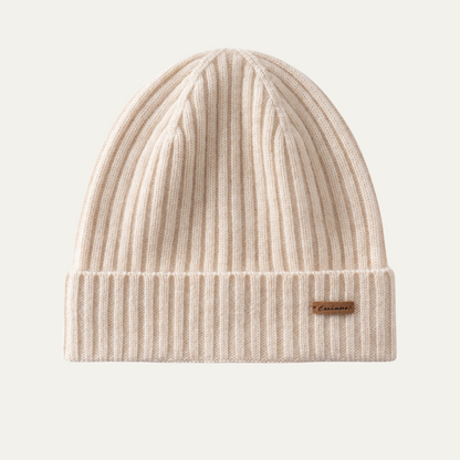 Men's Cashmere Beanie Ribbed Knit Black - VibreMode
