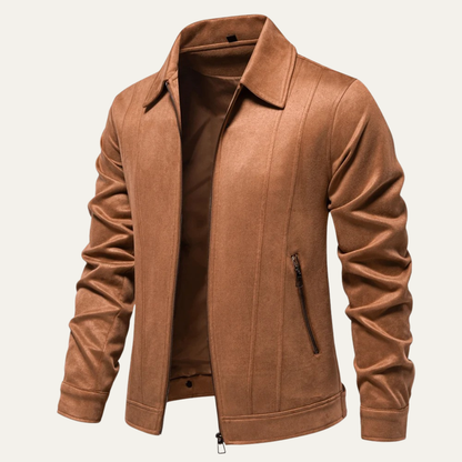 Men's Suede Leather Trucker Jacket Zip Up