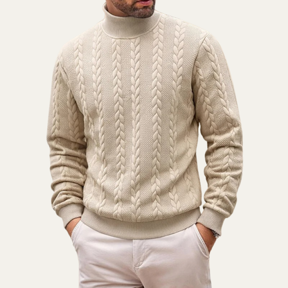 Men's Cable Knit Turtleneck Sweater Warm Ribbed