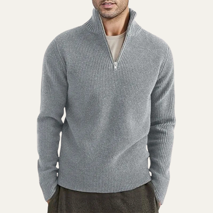 Men's Ribbed Mock Neck Sweater Warm Knit Half Zip