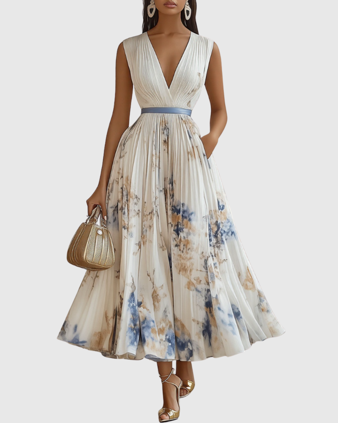 Women's Pleated Maxi Dress Elegant - VibreMode