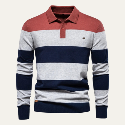 Men's Striped Cotton Polo Sweater