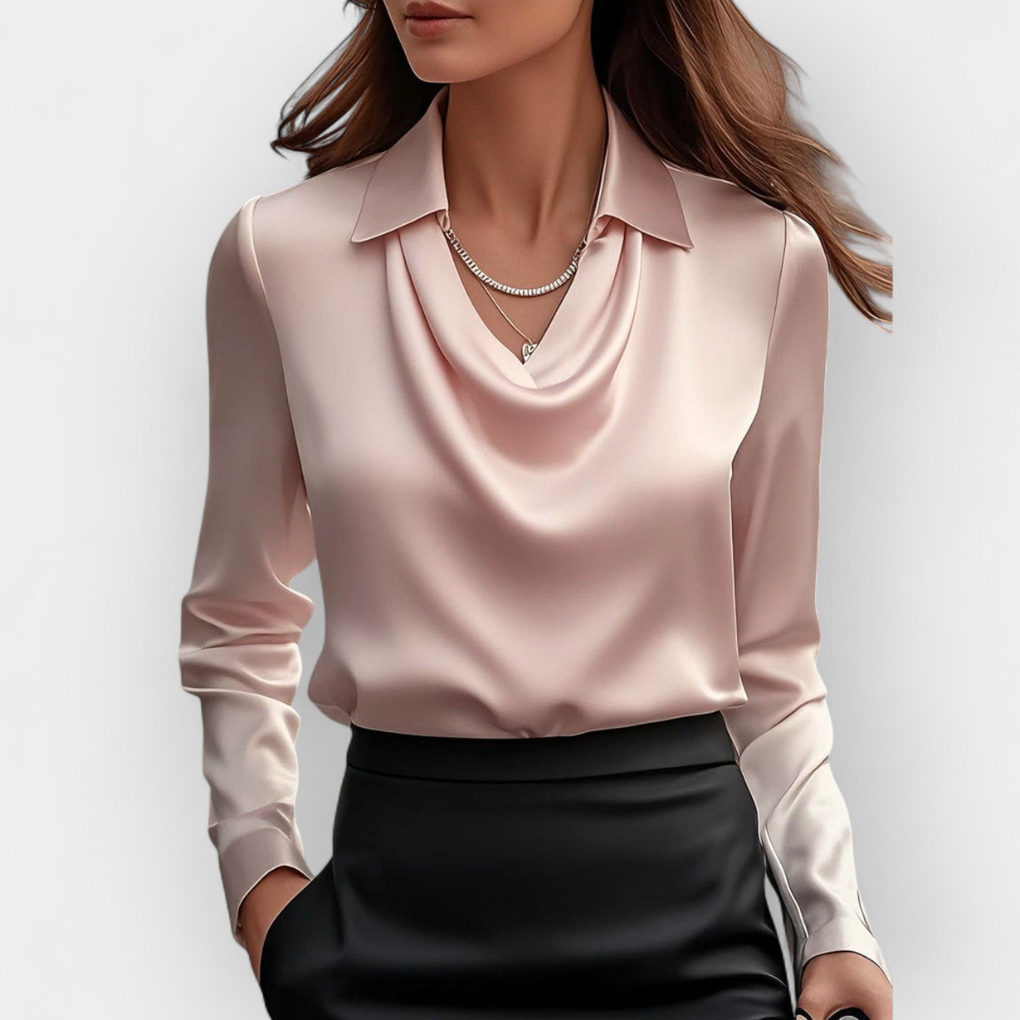 Women's Satin Blouse Waterfall Collar