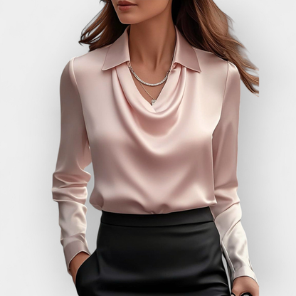 Women's Satin Blouse Waterfall Collar