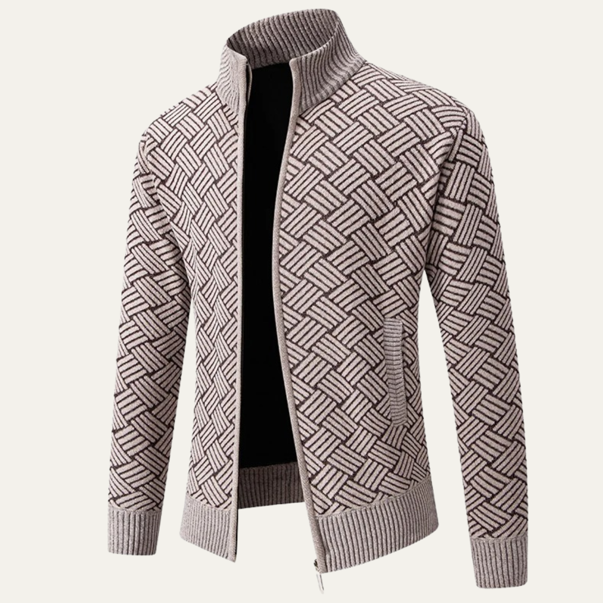 Volterra Men's Knit Jacket Diamond Pattern Stand Collar