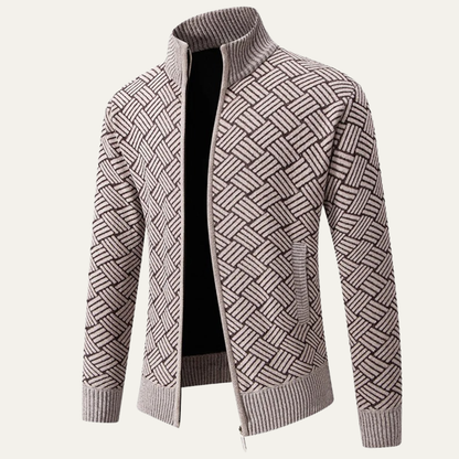 Volterra Men's Knit Jacket Diamond Pattern Stand Collar