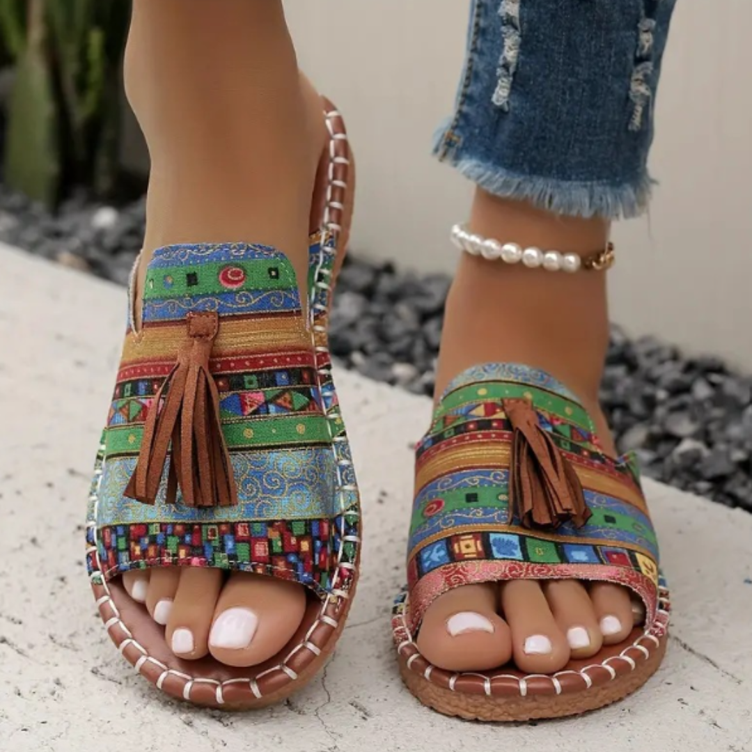 Women's Open Toe Patterned Slide Sandals