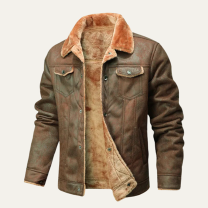 Men's Leather Sherpa Jacket Warm Casual - VibreMode