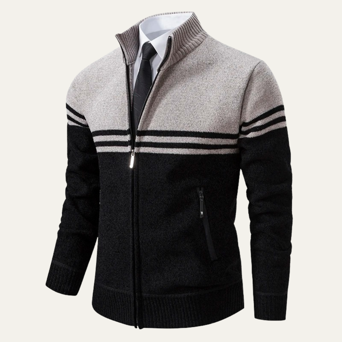 Men's Striped Fleece Lined Sweater Jacket