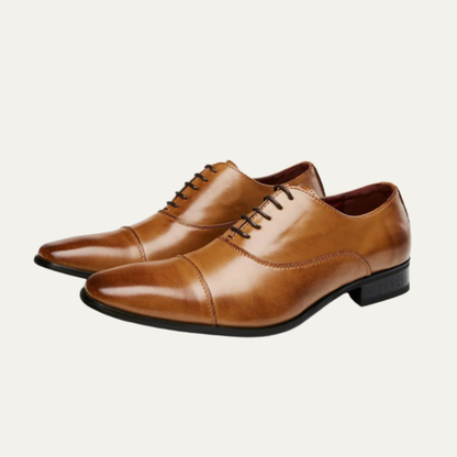 Albright Men's Leather Dress Shoes Polished Black - VibreMode