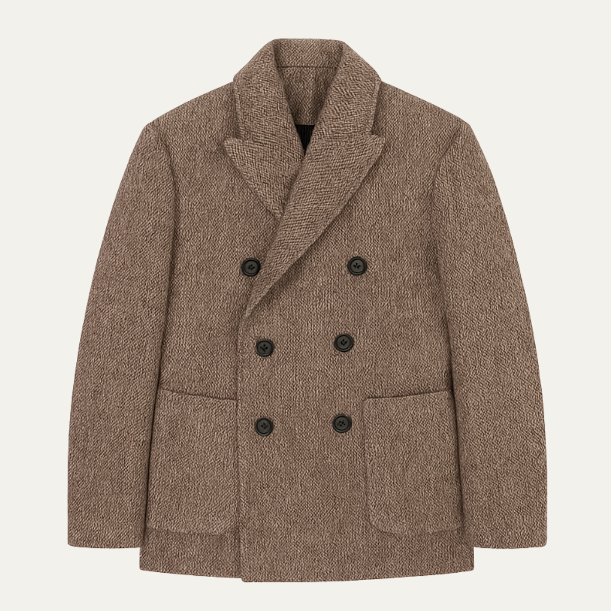 Men's Wool Blend Tweed Blazer Double Breasted Dark Brown - VibreMode