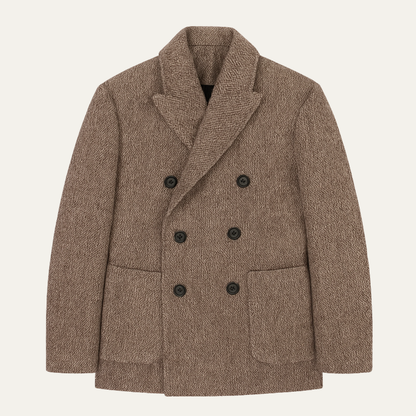 Men's Wool Blend Tweed Blazer Double Breasted Dark Brown - VibreMode