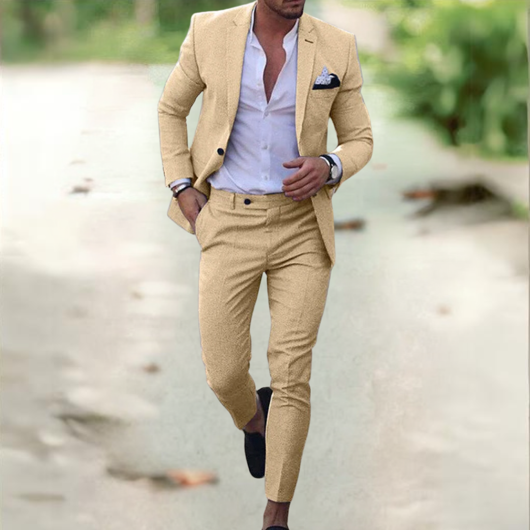 Men's Two Piece Suit Buttoned Jacket Pants