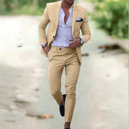Men's Two Piece Suit Buttoned Jacket Pants