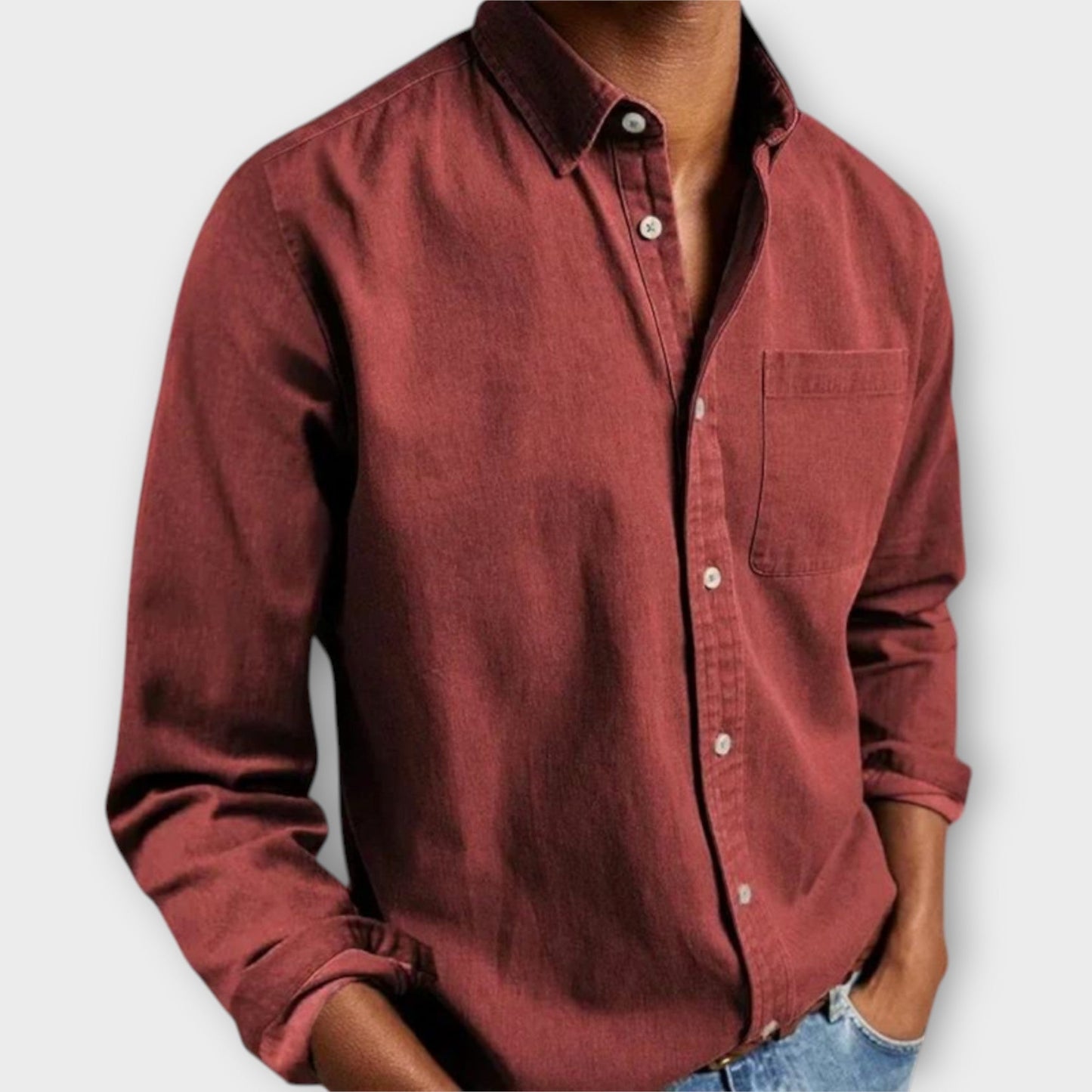 Men's Long Sleeve Button Front Shirt with Chest Pocket