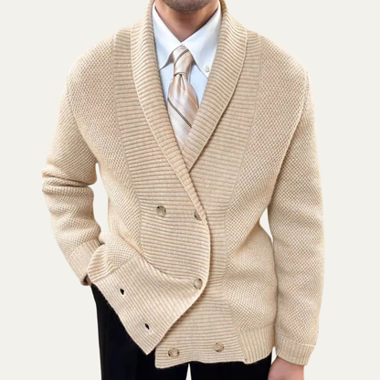 Men's Double Breasted Cardigan Chunky Knit Shawl Collar