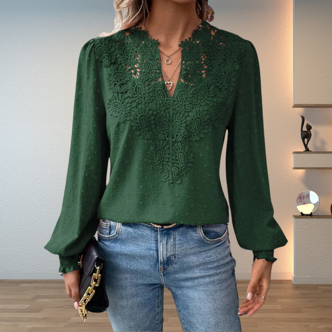 Women's V-Neck Lace Blouse Long Sleeves