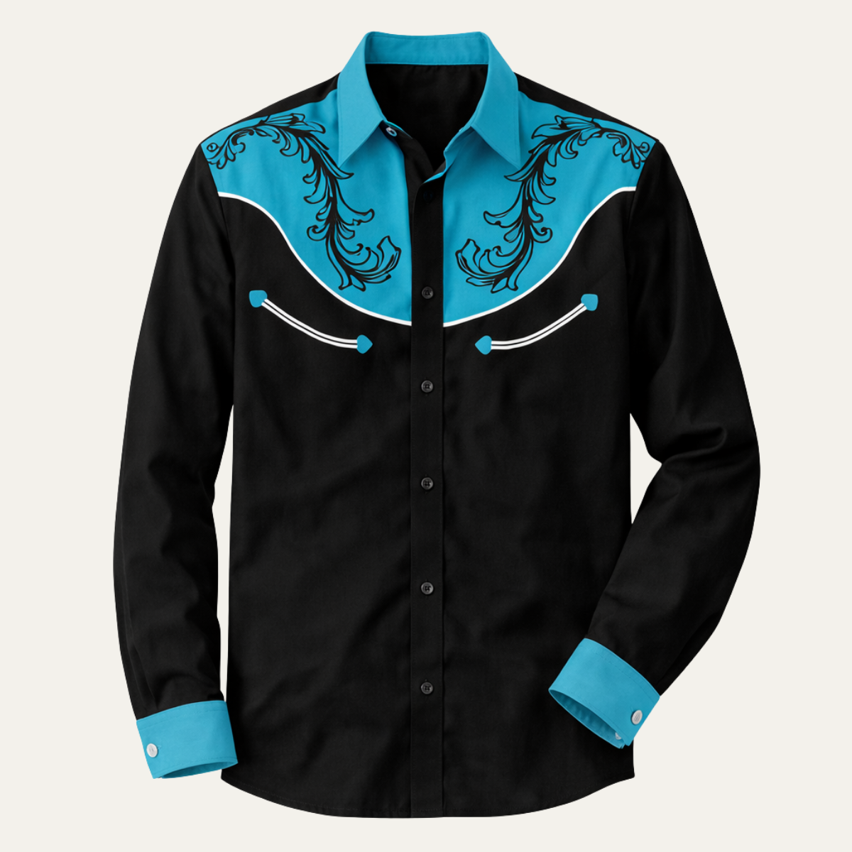Men's Western Denim Shirt Two Tone Patchwork Lightweight Blue - VibreMode