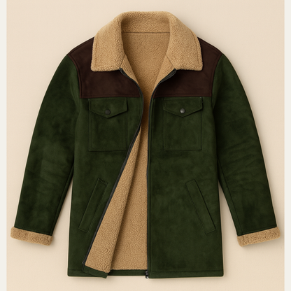 Men's Suede Fleece Lined Winter Jacket with Pockets - VibreMode
