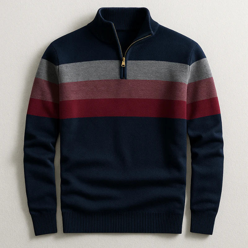 Men's Striped Zip Neck Sweater Pullover - VibreMode