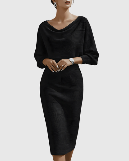 Chic Draped Knit Midi Dress for Women
