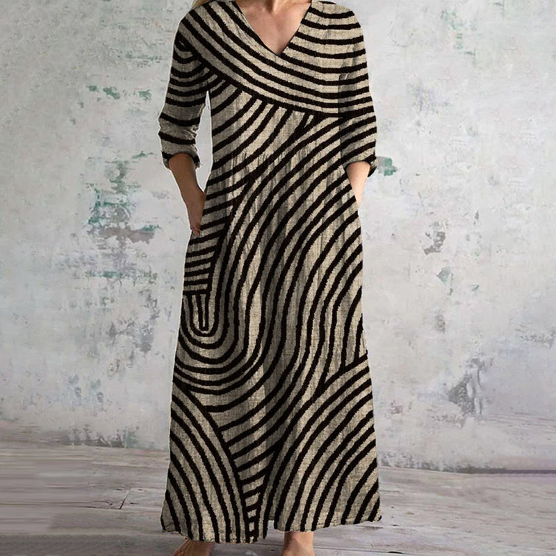 Classic Navy Blue Striped Dress - VibreMode