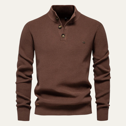 Vulcano Men's Turtleneck Sweater Mock Neck Button Up