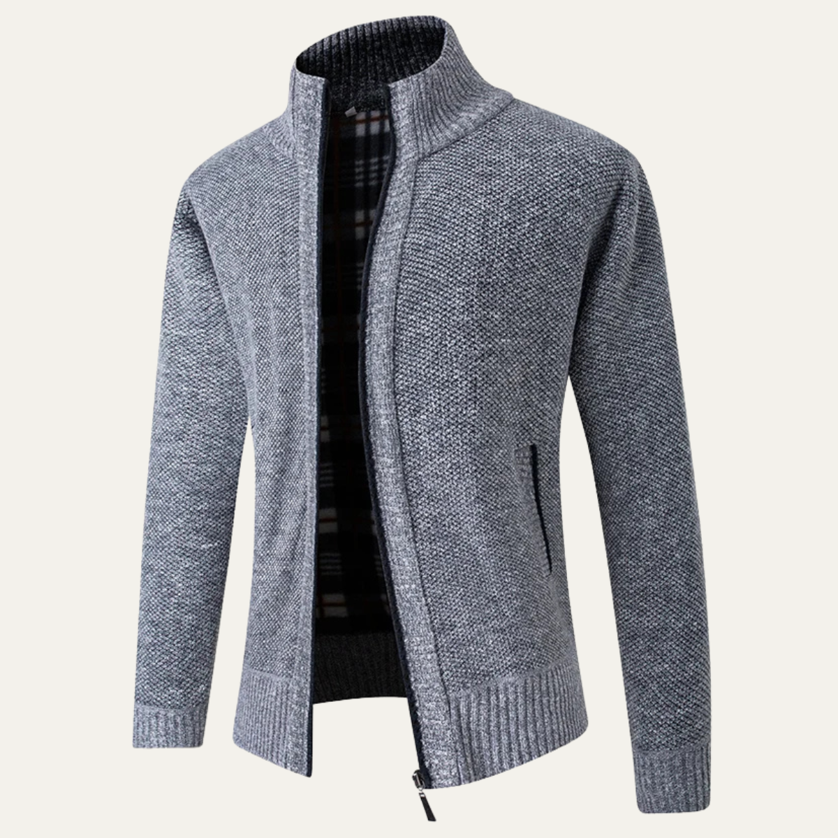 Men's Knit Zip Cardigan Stand Collar