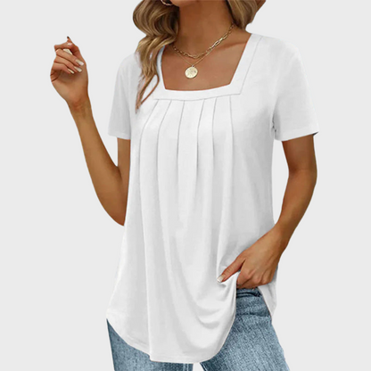 Women's Pleated Blouse Square Neckline - VibreMode