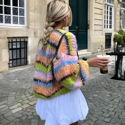 Women's Striped Open Front Cardigan Sweater
