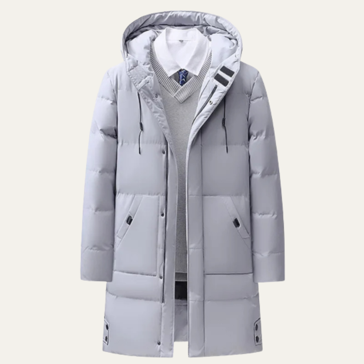 Men's Long Hooded Puffer Jacket Cotton Padding
