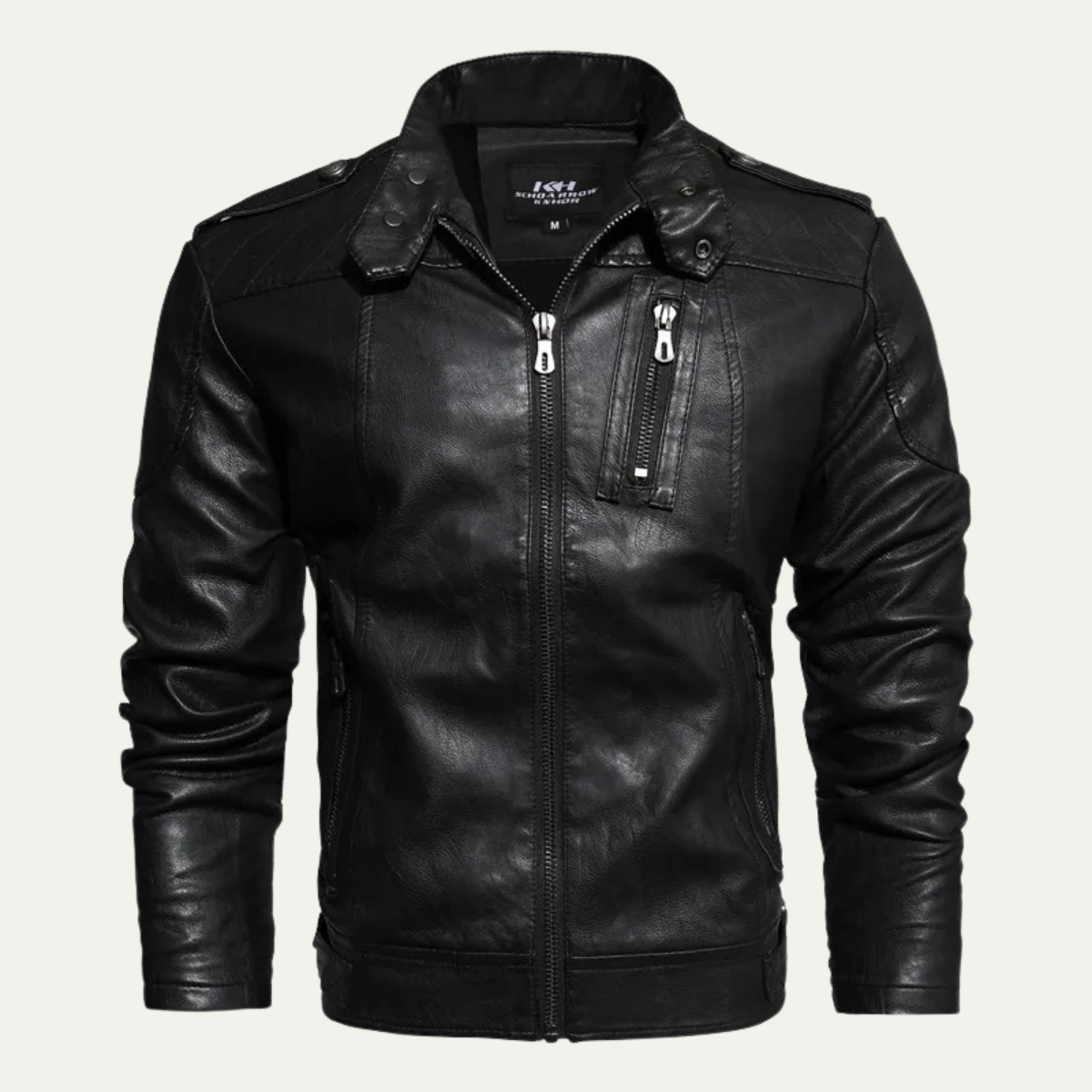 Alderhill Men's Leather Biker Jacket Slim Fit Black