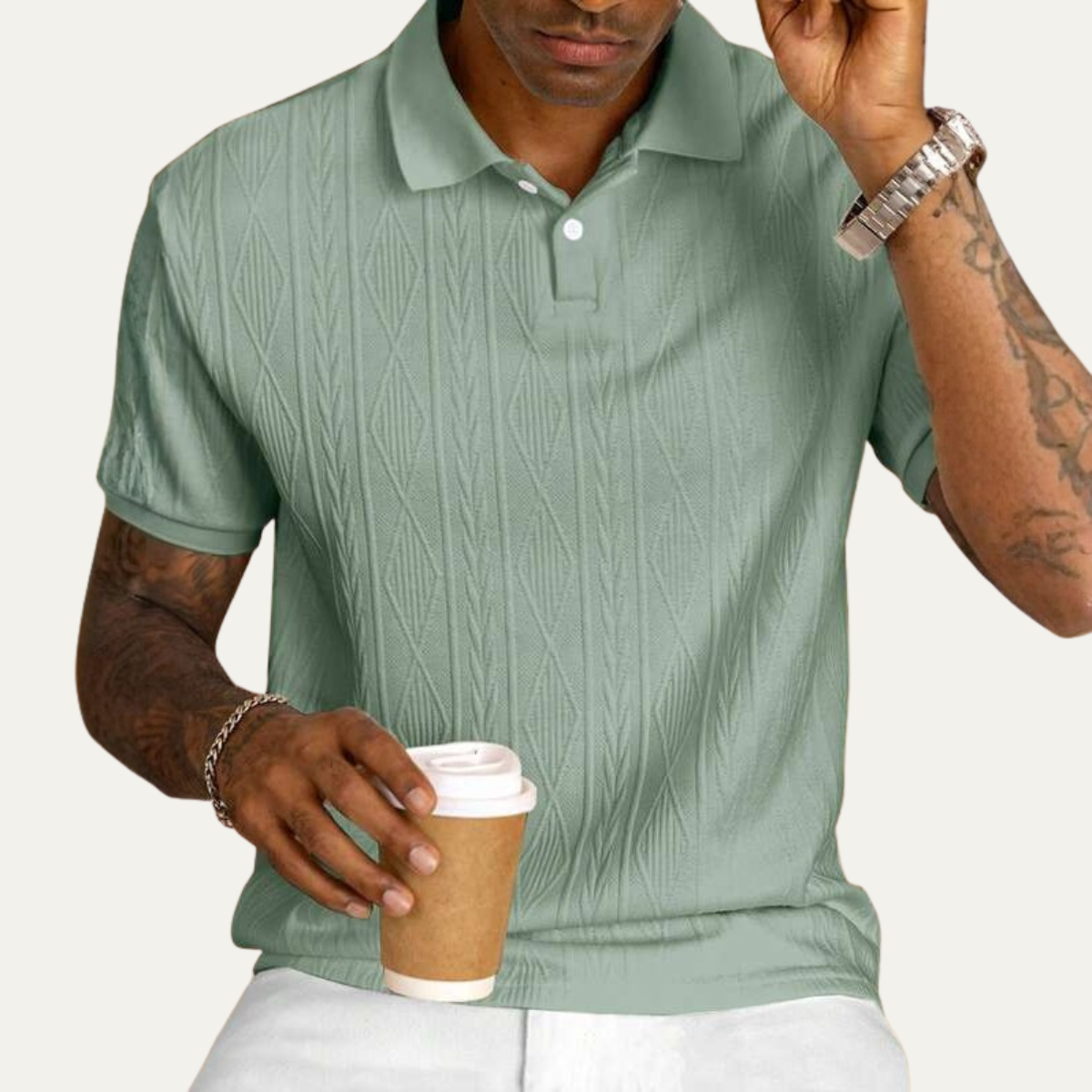 Men's Textured Polo Shirt Casual Button Up