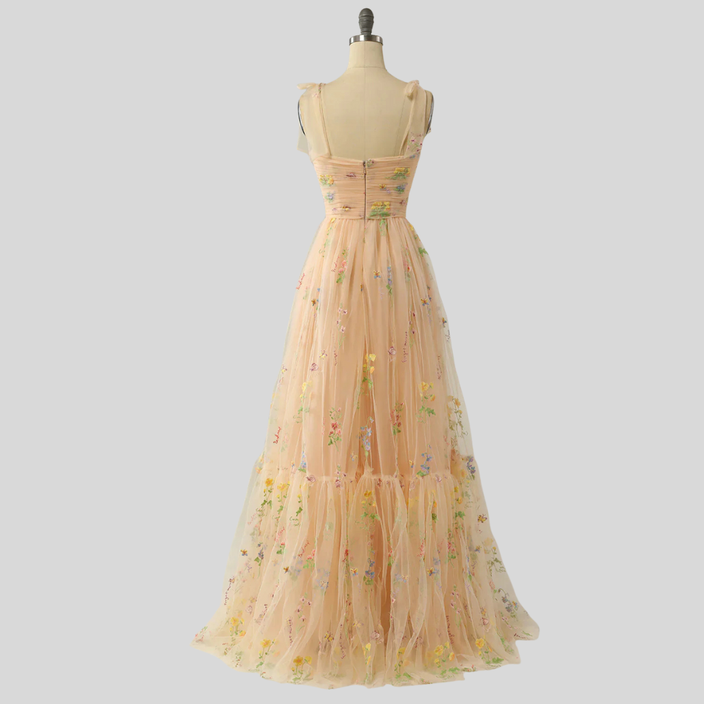 Women's Embroidered Tulle Ball Gown Evening Dress