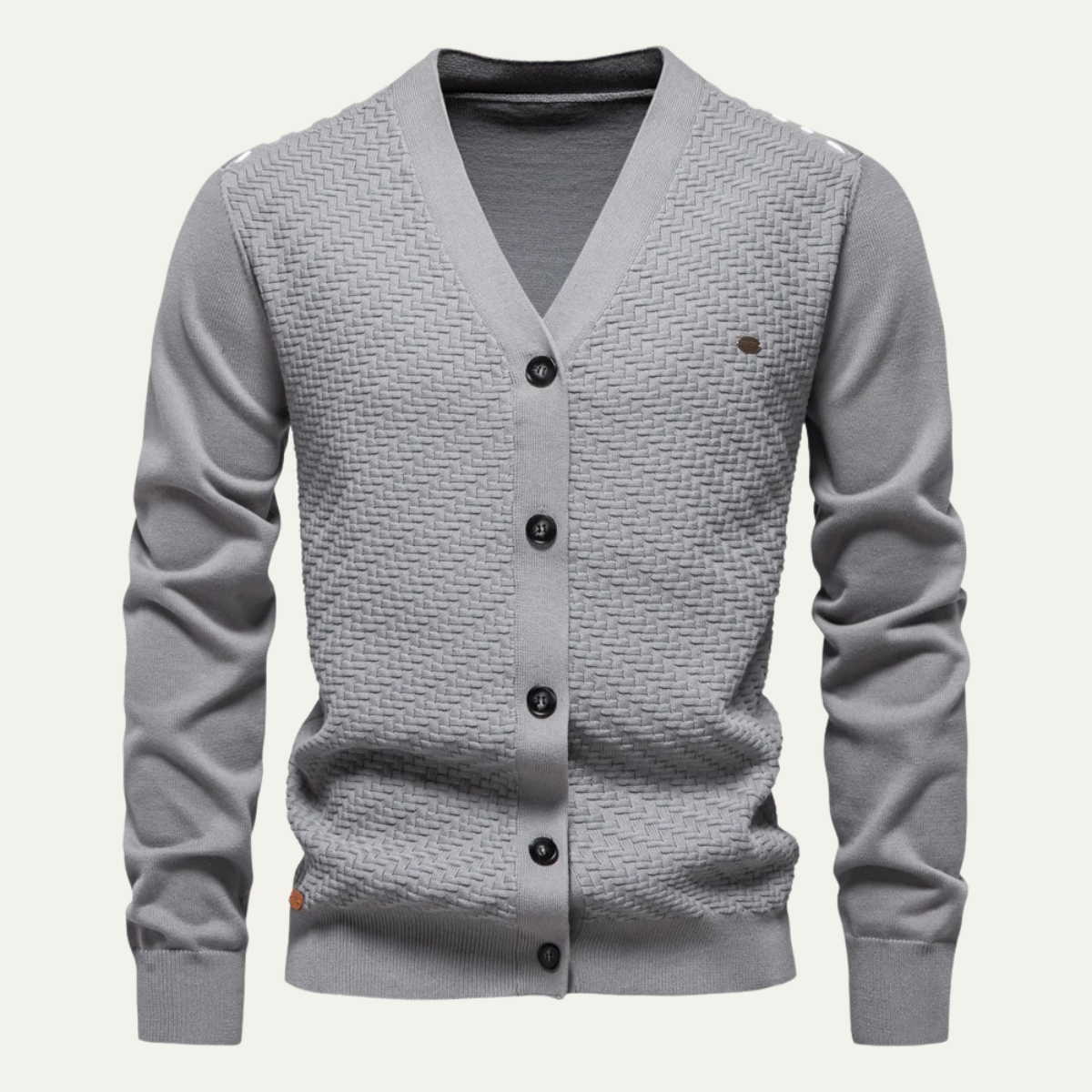 Men's Textured Knit V Neck Cardigan