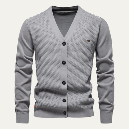 Men's Textured Knit V Neck Cardigan