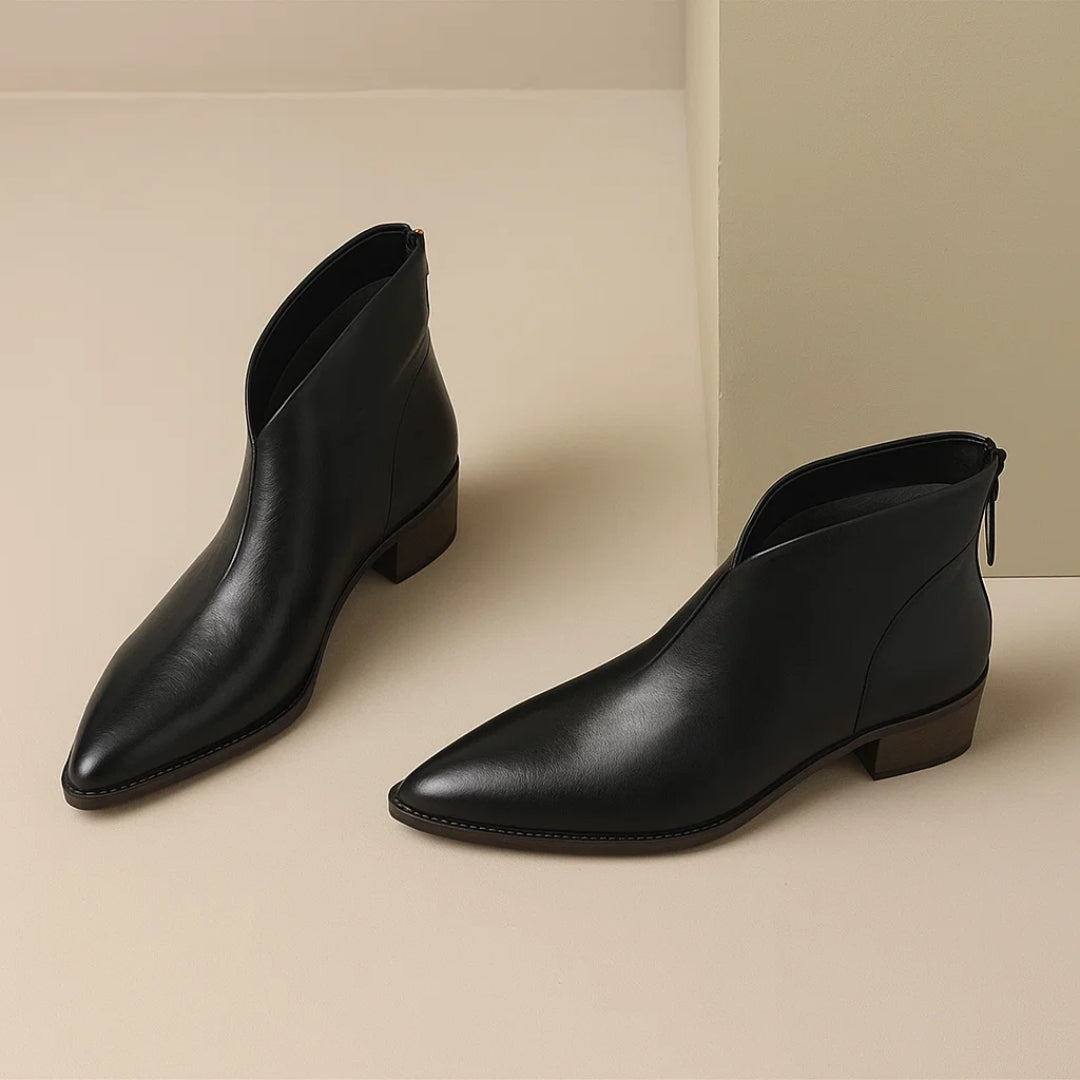 Women's Pointed Toe Boots Smooth Leather Shaft