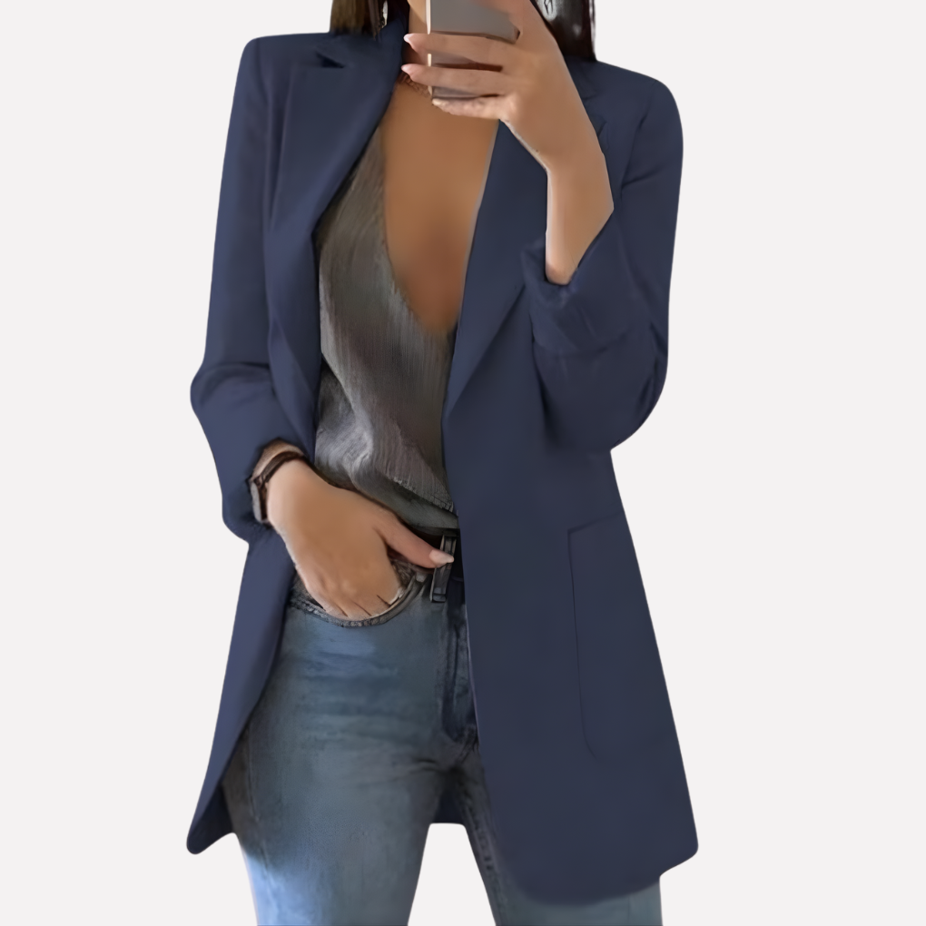 Women's Front Pocket Blazer Structured Everyday Wool Black - VibreMode