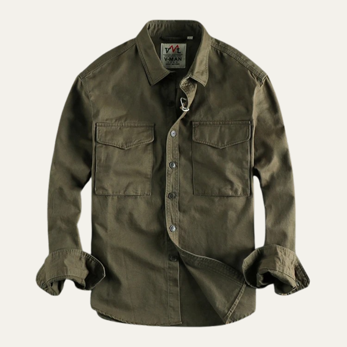 Men's Cotton Cargo Work Shirt Button Up With Pockets