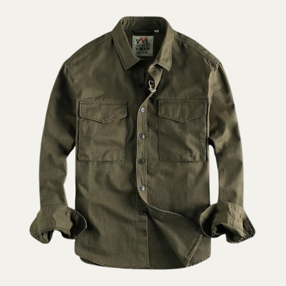Men's Cotton Cargo Work Shirt Button Up With Pockets