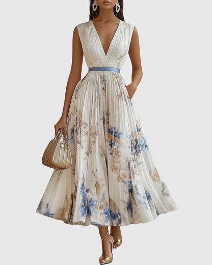 Elegant Floral Sleeveless Midi Dress for Women - VibreMode