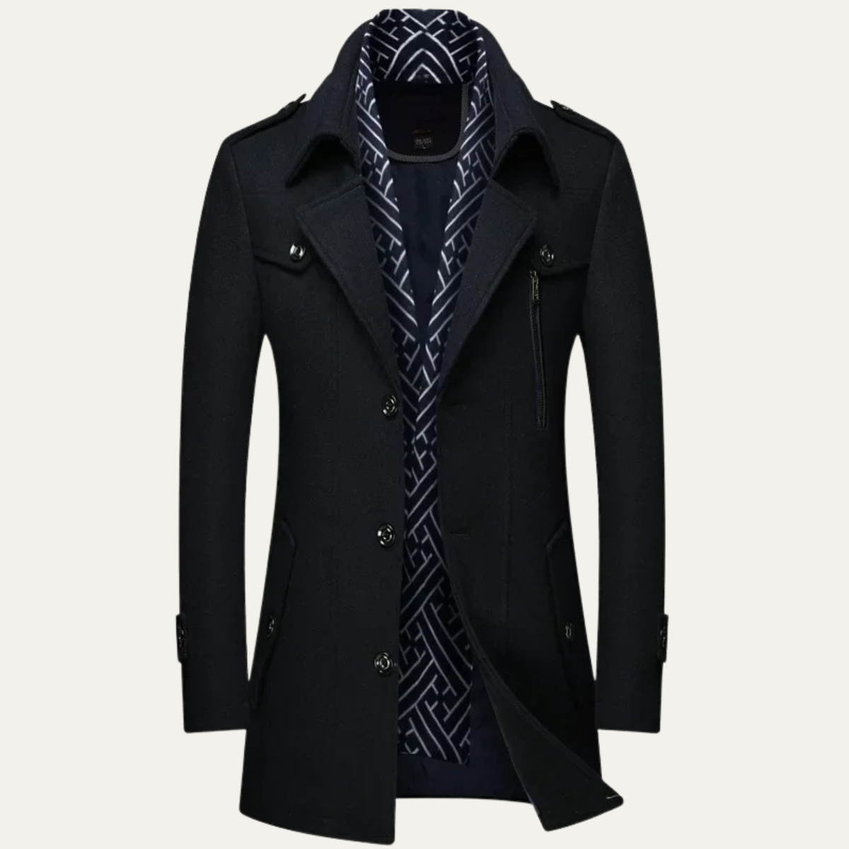 Men's Wool Blend Long Trench Coat Lapel Collar